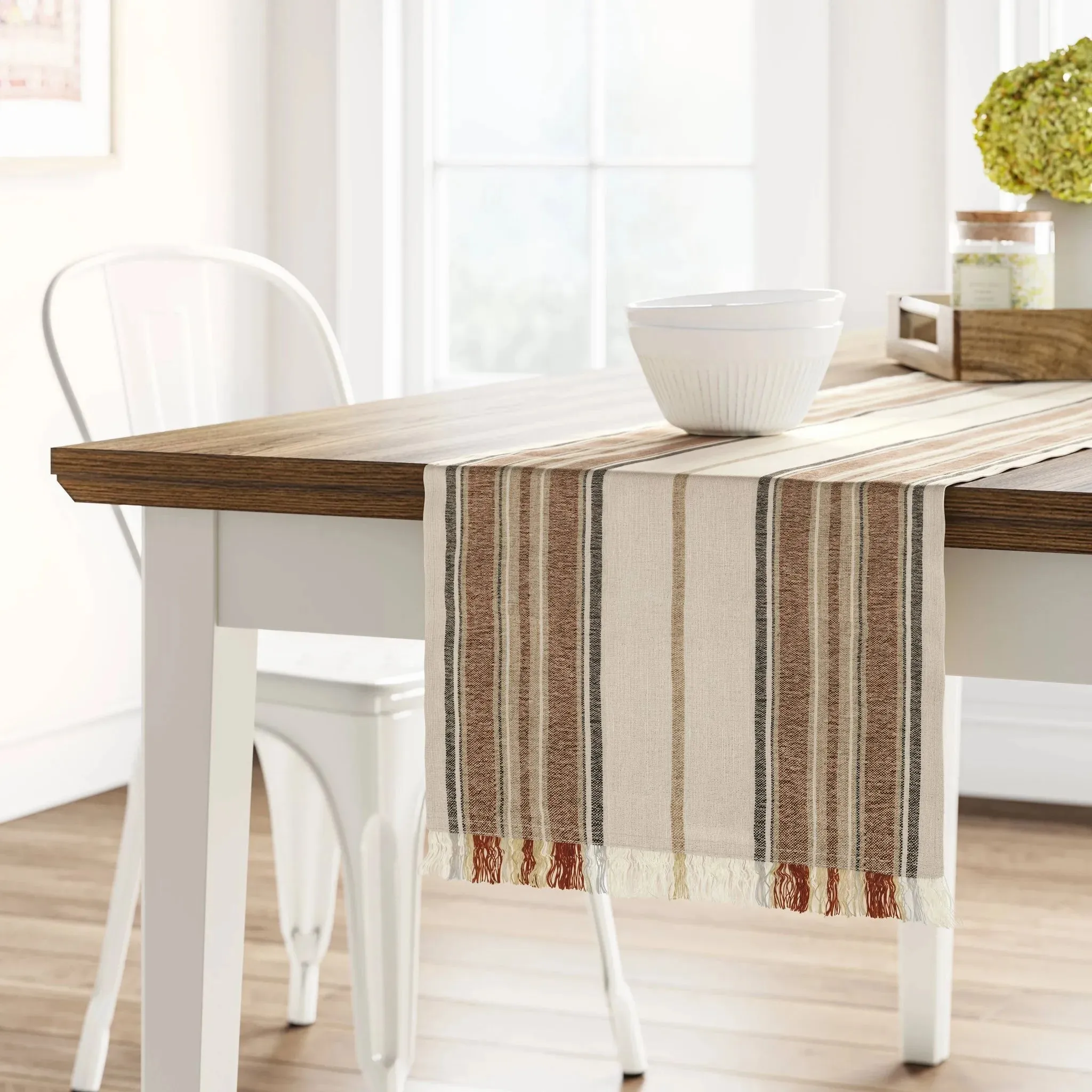 108 x 14 Cotton Striped Table Runner Orange