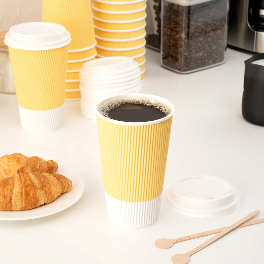 16 oz Light Yellow Paper Coffee Cup - Ripple Wall - 3 1/2" x 3 1/2" x 5 1/2" - 500 count box