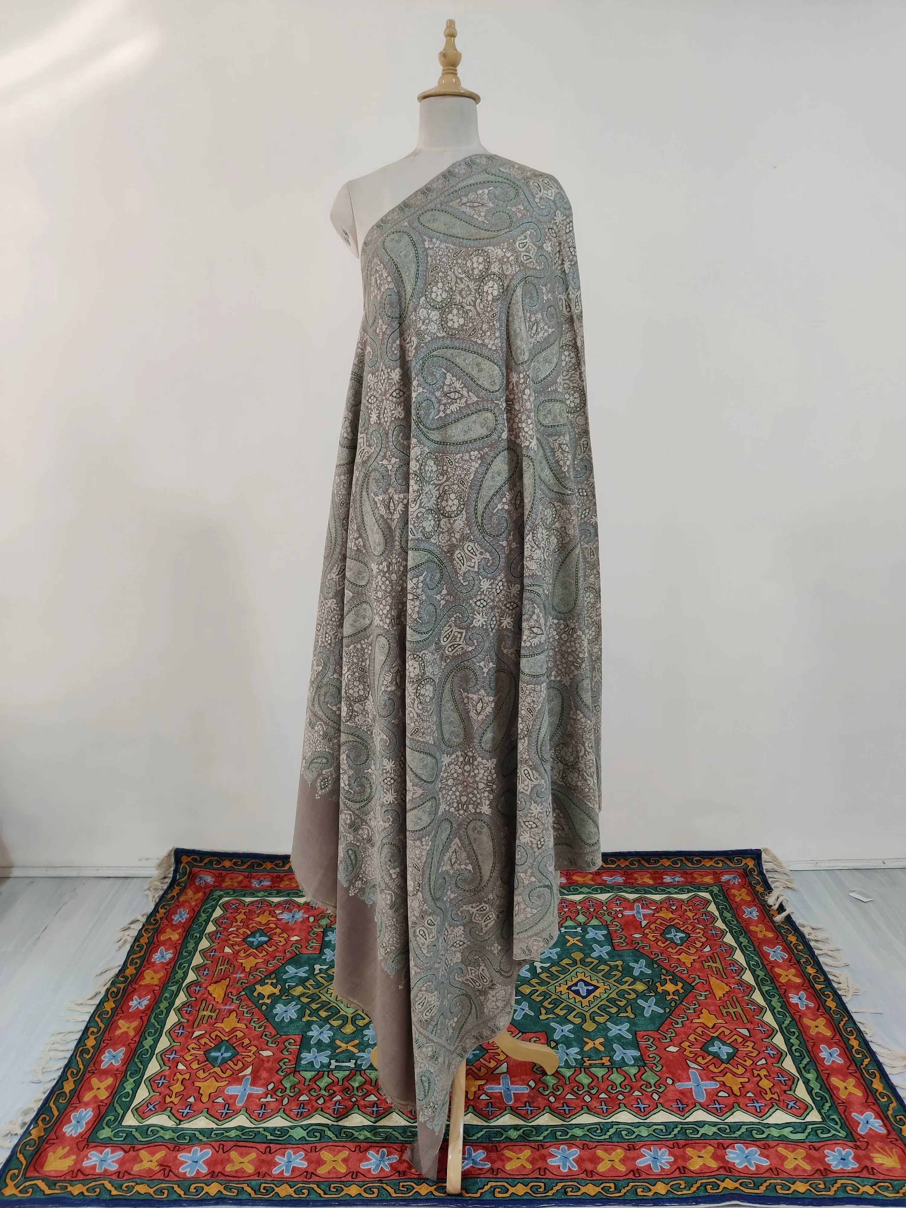 3 Yards : Pastel Enchantment Sozni Hand Embroidered Pure Pashmina Shawl