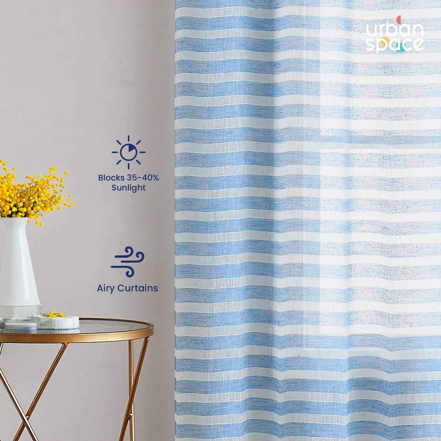 Aari Collection Embriodered Sheer Curtains, 35-40 % Light Filtering Curtains - Pack of 2 - Horizontal Weaves Blue