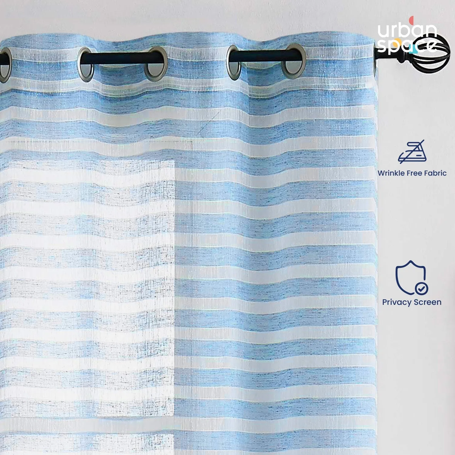 Aari Collection Embriodered Sheer Curtains, 35-40 % Light Filtering Curtains - Pack of 2 - Horizontal Weaves Blue