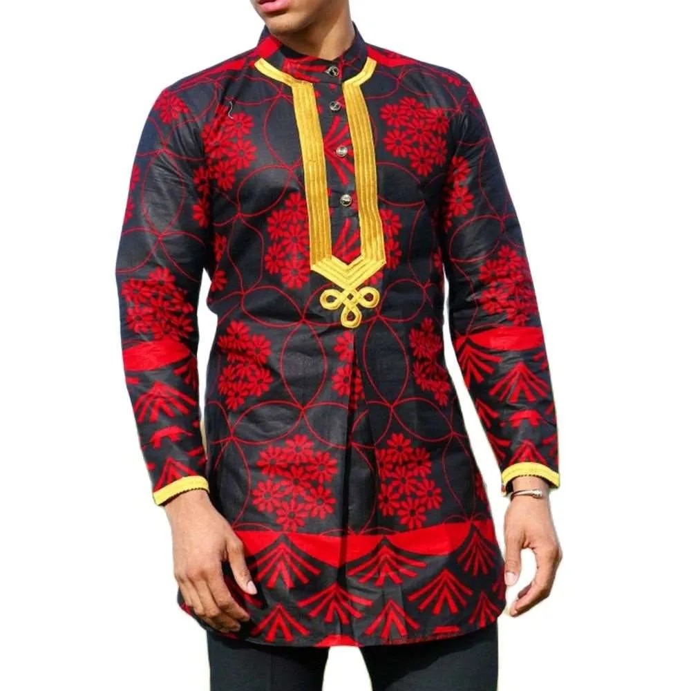 African Style Striped Print Long-Sleeved Men's T-Shirt