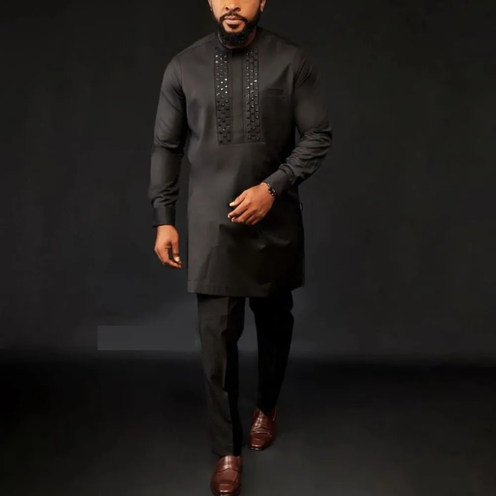 African Style Striped Print Long-Sleeved Men's T-Shirt