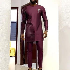 African Style Striped Print Long-Sleeved Men's T-Shirt