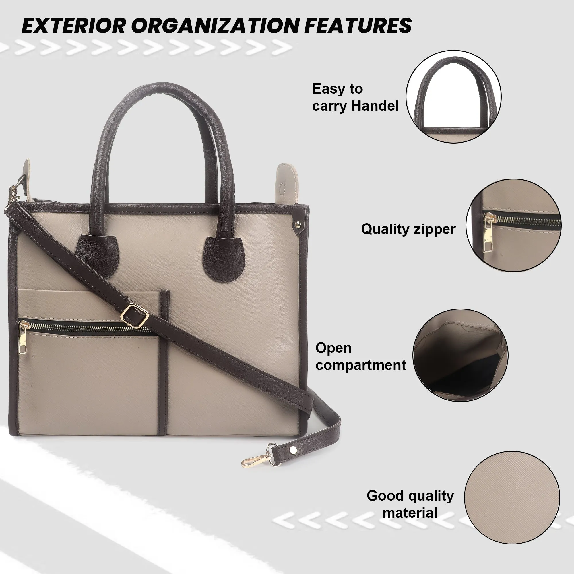 Beige Brown Synthetic Leather Handbag For Women