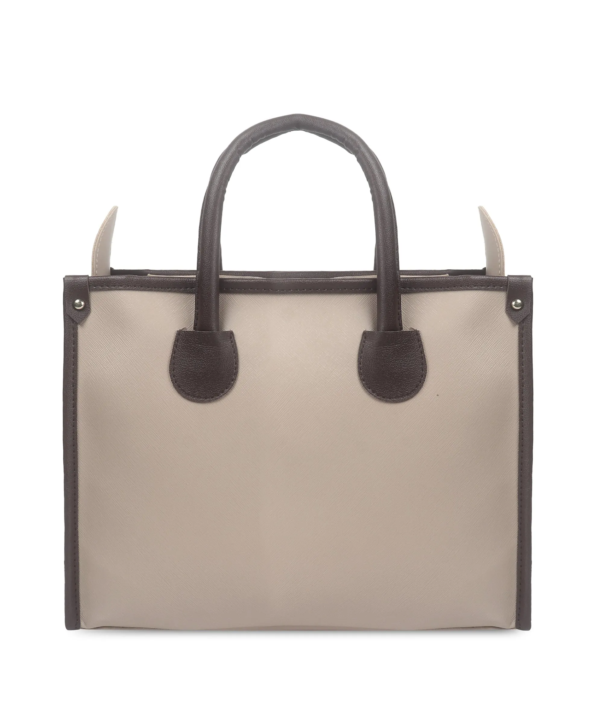 Beige Brown Synthetic Leather Handbag For Women