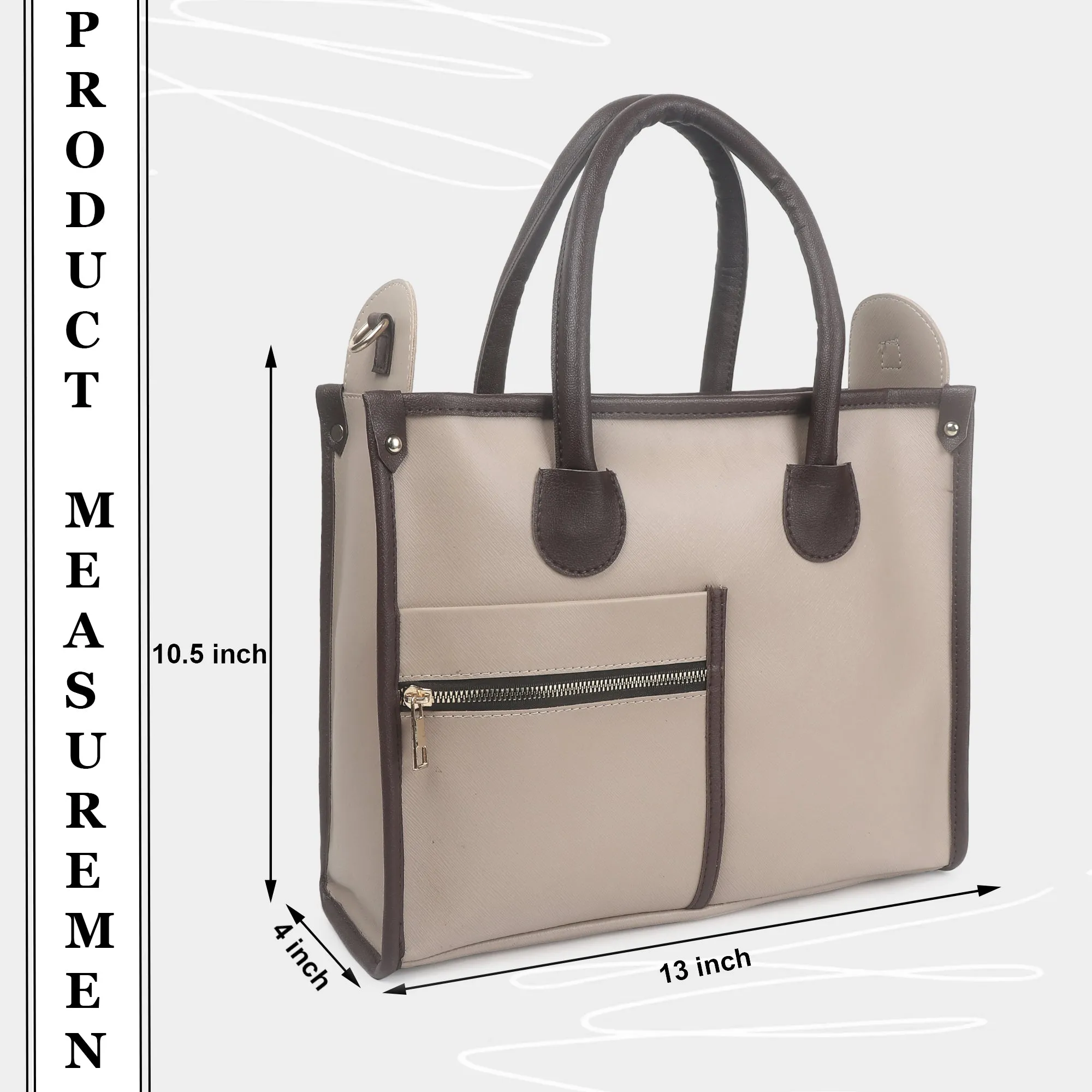 Beige Brown Synthetic Leather Handbag For Women