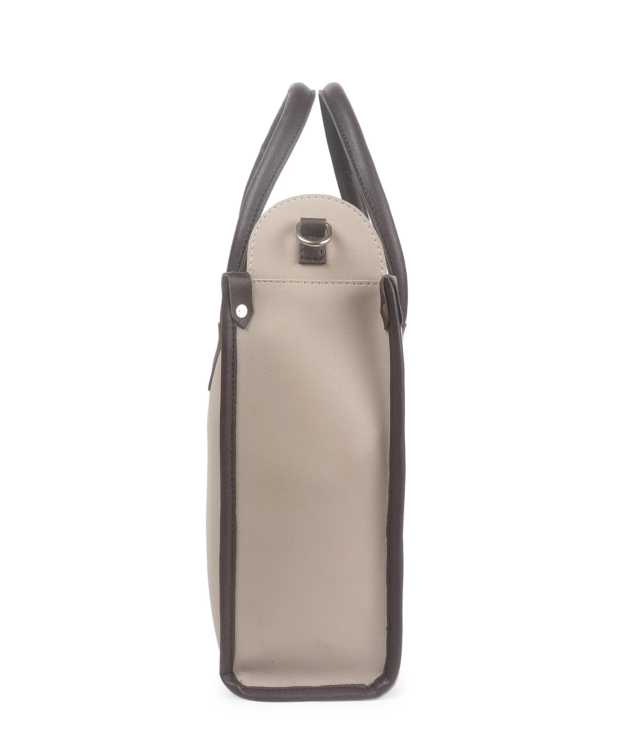 Beige Brown Synthetic Leather Handbag For Women