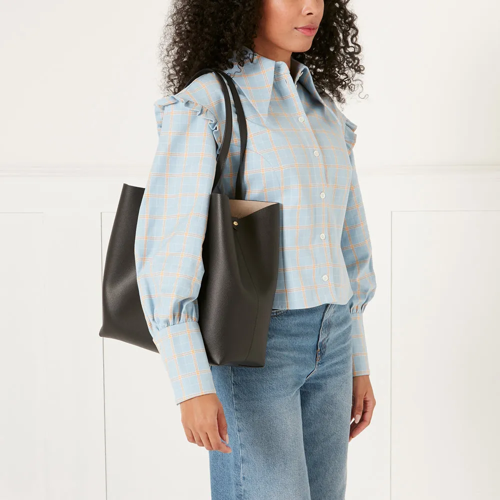 BLACK LEATHER LARGE IVY TOTE BAG