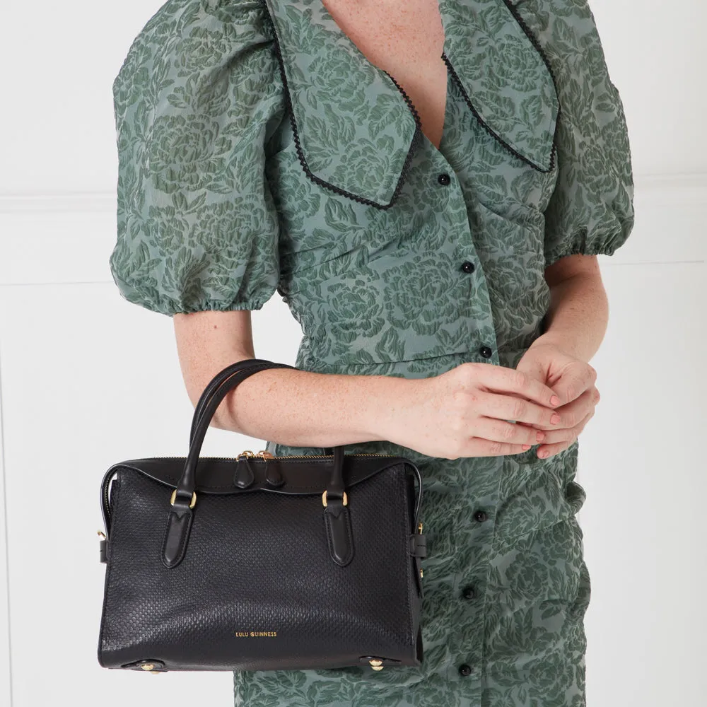 BLACK MEDIUM SNAKE EMBOSSED LEATHER DYLAN HANDBAG