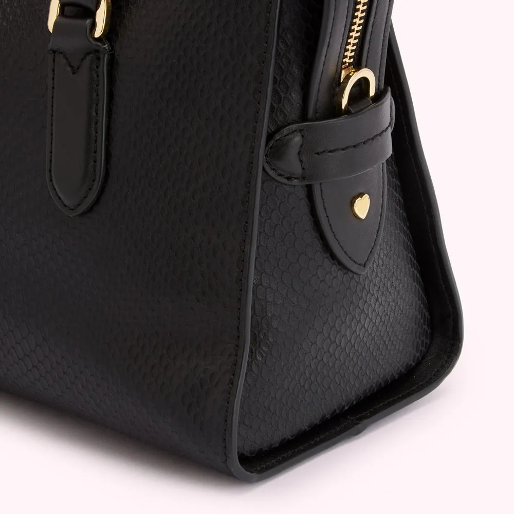 BLACK MEDIUM SNAKE EMBOSSED LEATHER DYLAN HANDBAG