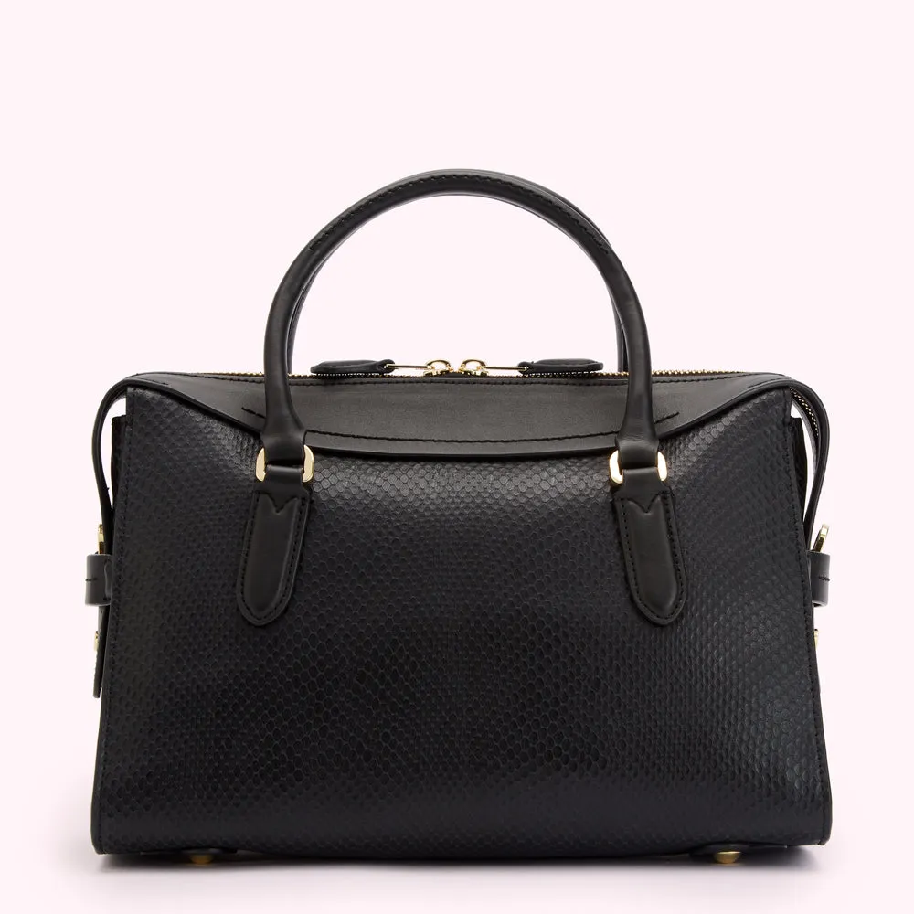 BLACK MEDIUM SNAKE EMBOSSED LEATHER DYLAN HANDBAG