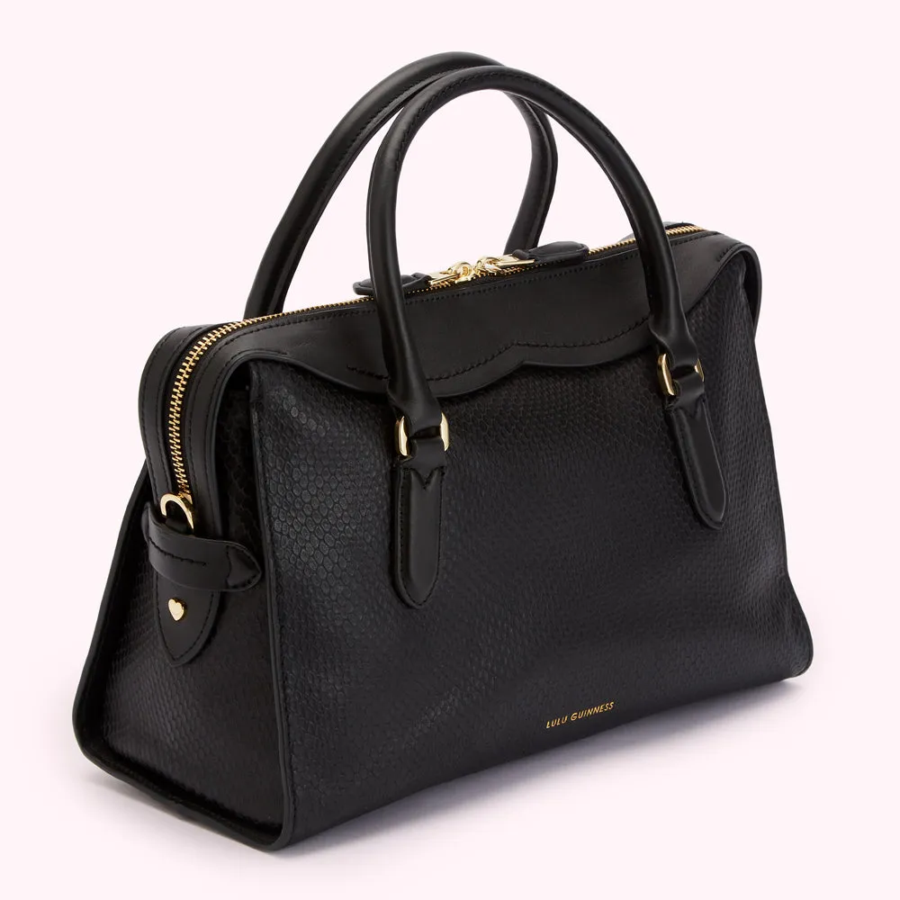 BLACK MEDIUM SNAKE EMBOSSED LEATHER DYLAN HANDBAG