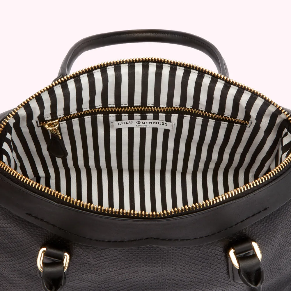 BLACK MEDIUM SNAKE EMBOSSED LEATHER DYLAN HANDBAG