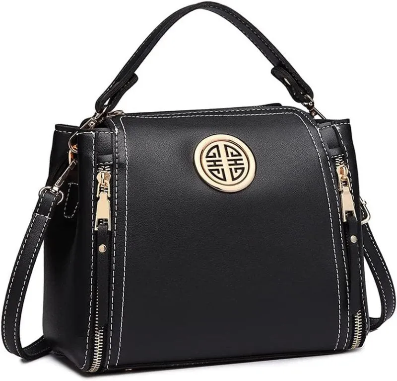 Black Shoulder/Crossbody messenger handbags for women by Miss Lulu | Made from PU leather for Travel, Dates, School