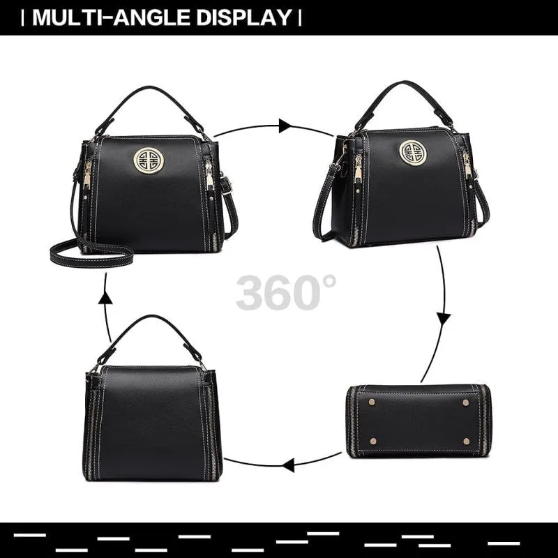 Black Shoulder/Crossbody messenger handbags for women by Miss Lulu | Made from PU leather for Travel, Dates, School