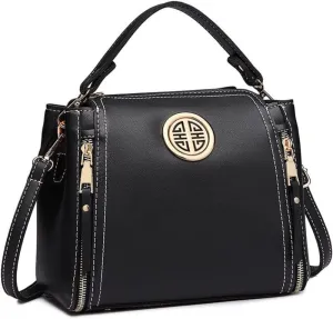 Black Shoulder/Crossbody messenger handbags for women by Miss Lulu | Made from PU leather for Travel, Dates, School