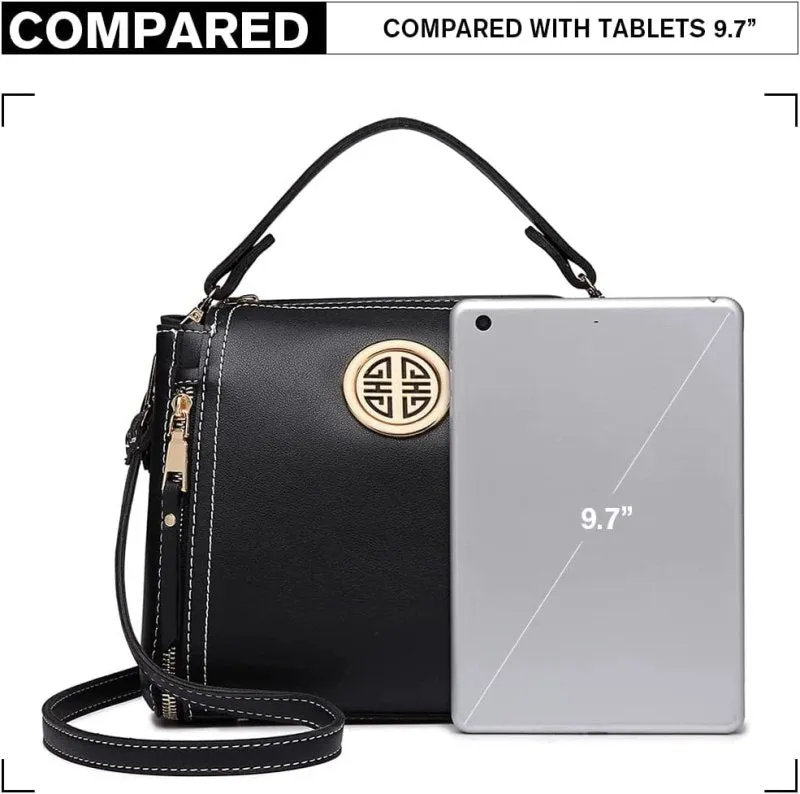 Black Shoulder/Crossbody messenger handbags for women by Miss Lulu | Made from PU leather for Travel, Dates, School