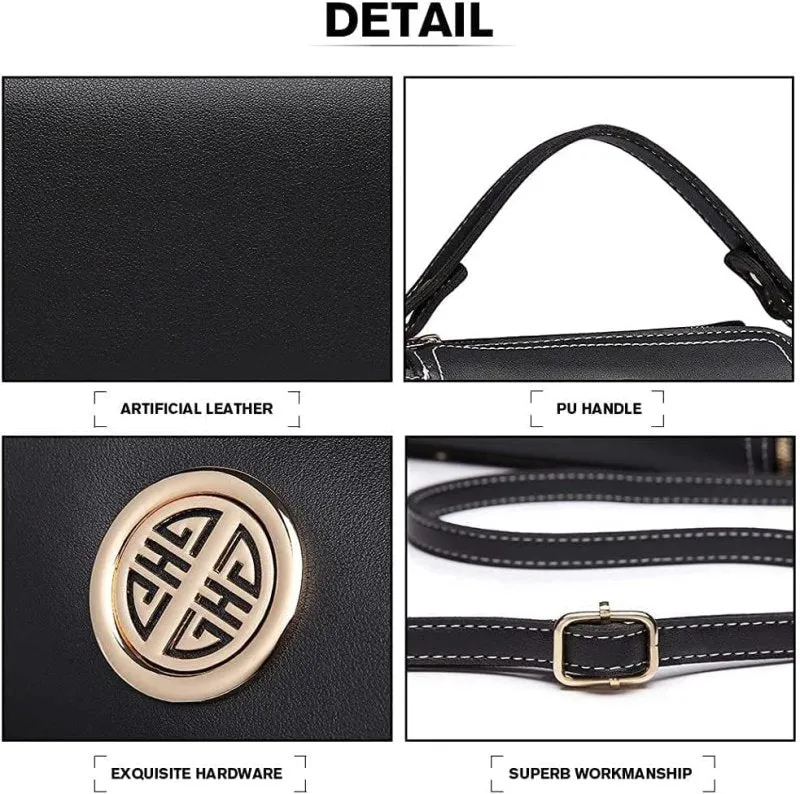 Black Shoulder/Crossbody messenger handbags for women by Miss Lulu | Made from PU leather for Travel, Dates, School