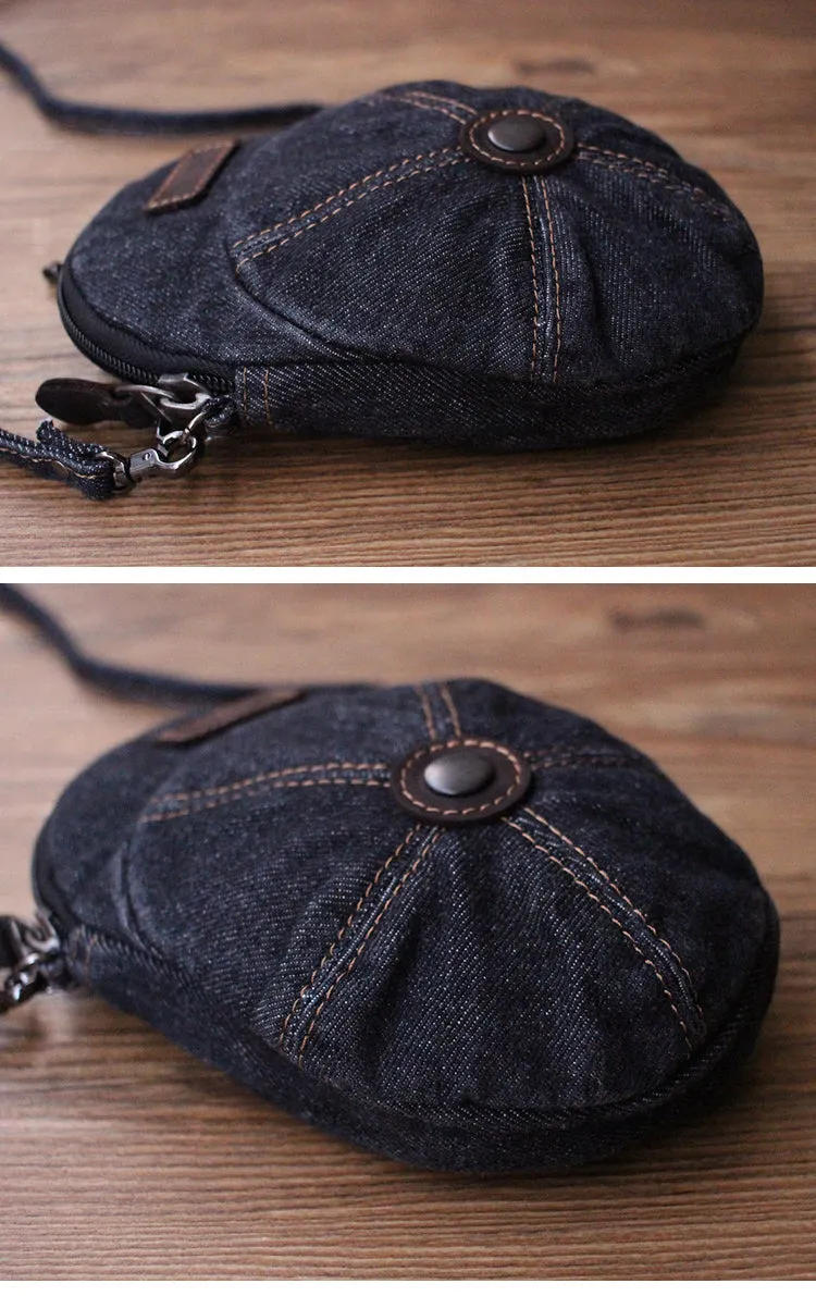 Black Unique Denim Cap Mini Shoulder Bags Belt Pouch Denim Cap Phone Crossbody Bag