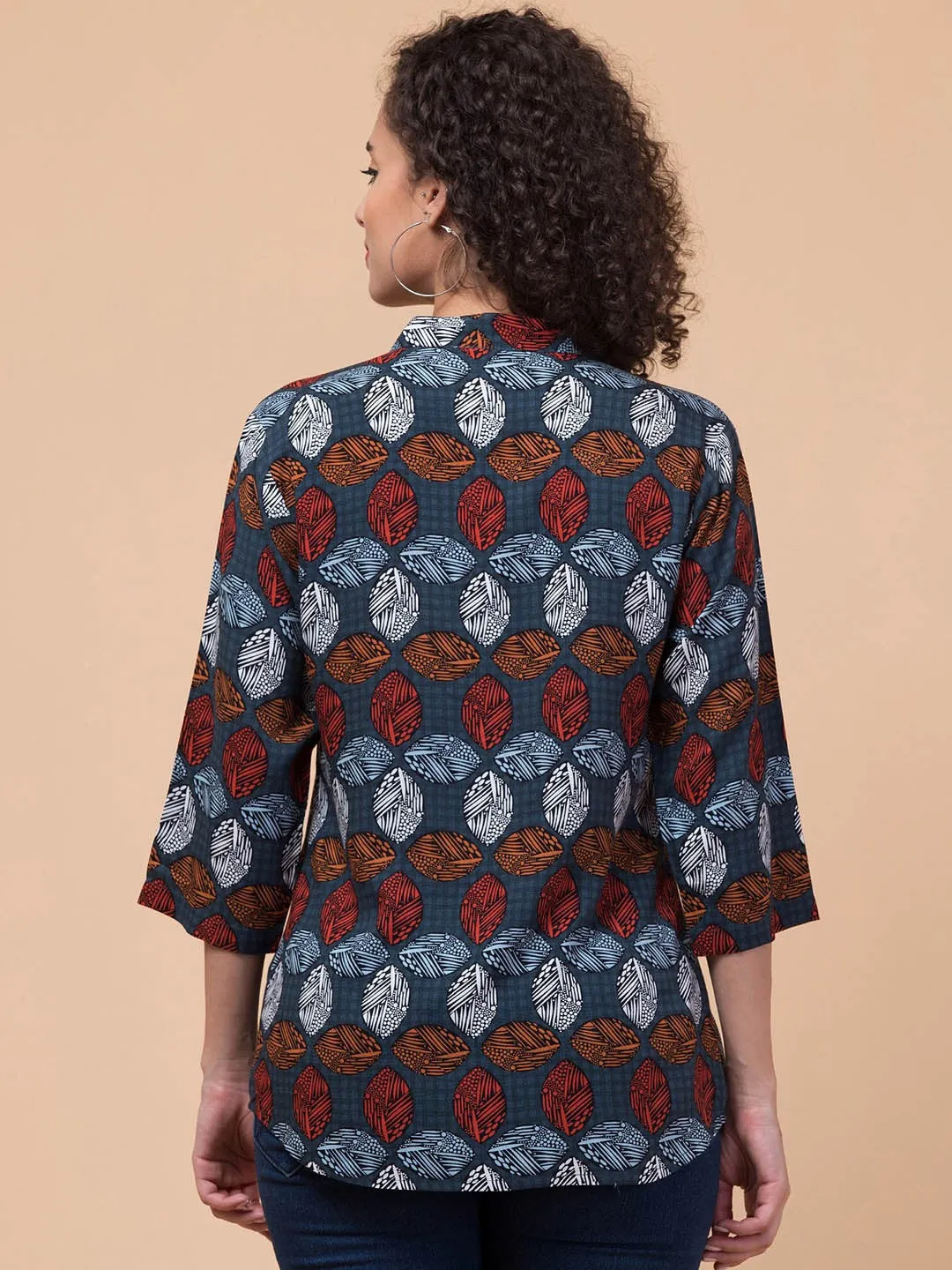 Blue & Brown Shirt Style Top