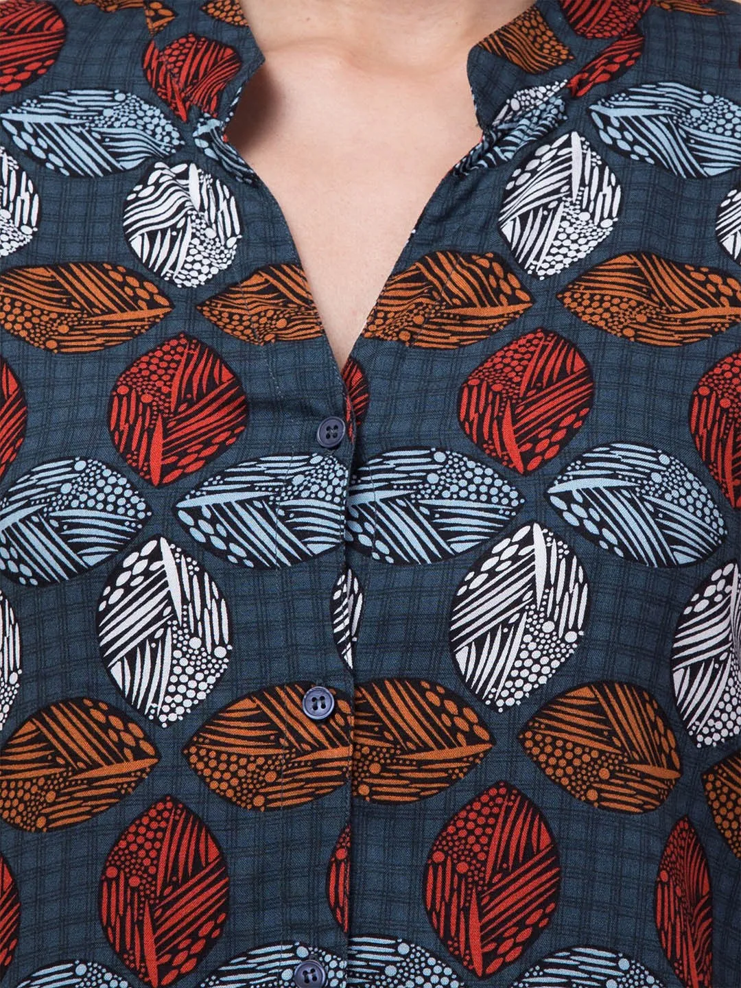 Blue & Brown Shirt Style Top