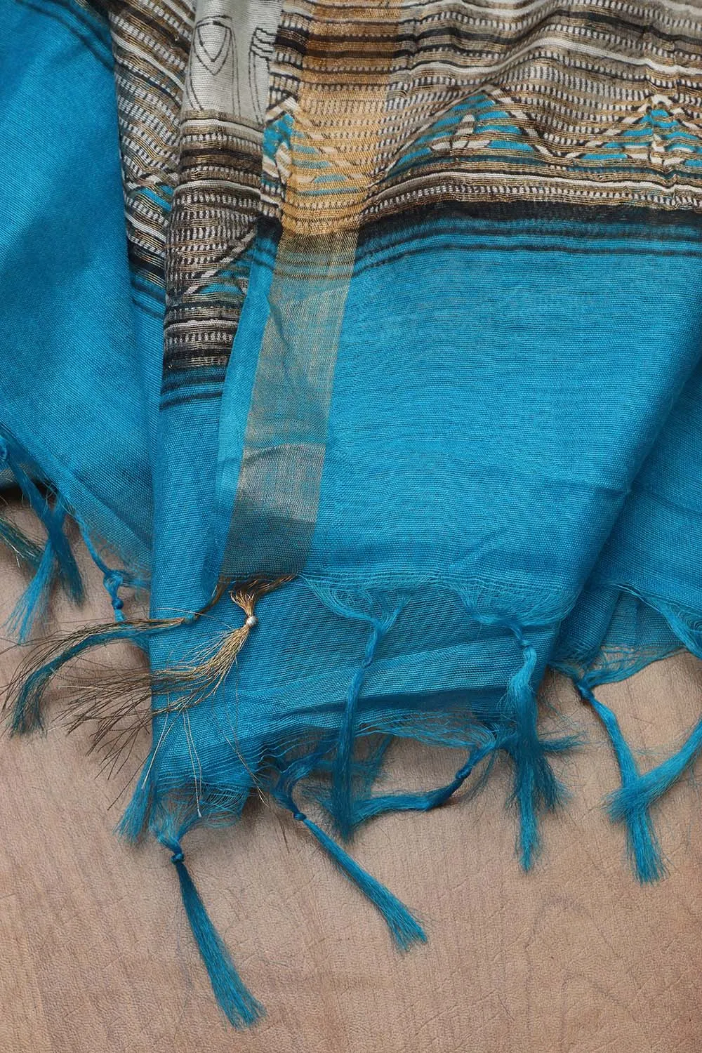 Blue Madhubani Digital Printed Cotton Silk Saree - Elegant Design