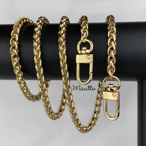 Braided/Twisted Wheat-style Chain, Gold-tone Finish - 1/4 inch (6mm) Wide Luxury Chain Strap - Handle to Crossbody Lengths