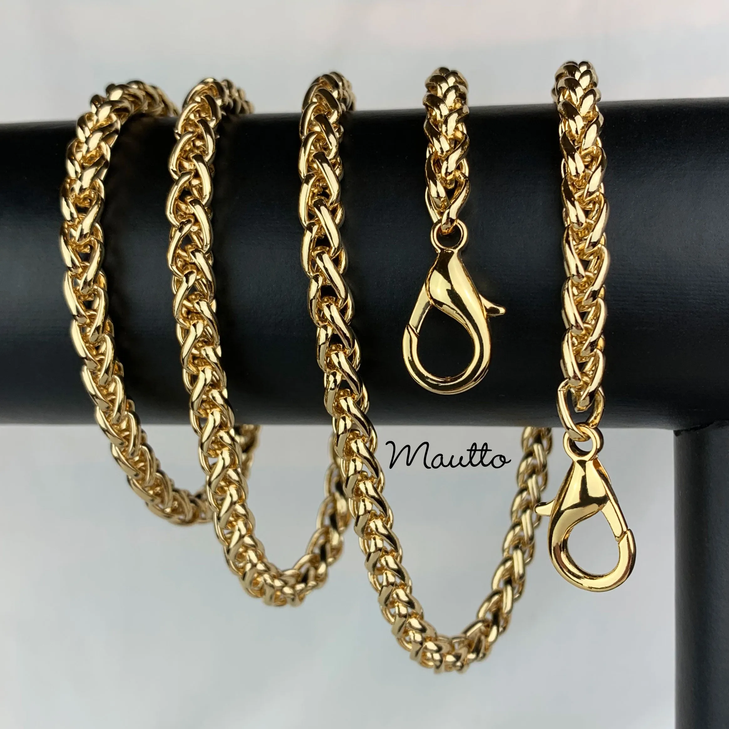 Braided/Twisted Wheat-style Chain, Gold-tone Finish - 1/4 inch (6mm) Wide Luxury Chain Strap - Handle to Crossbody Lengths