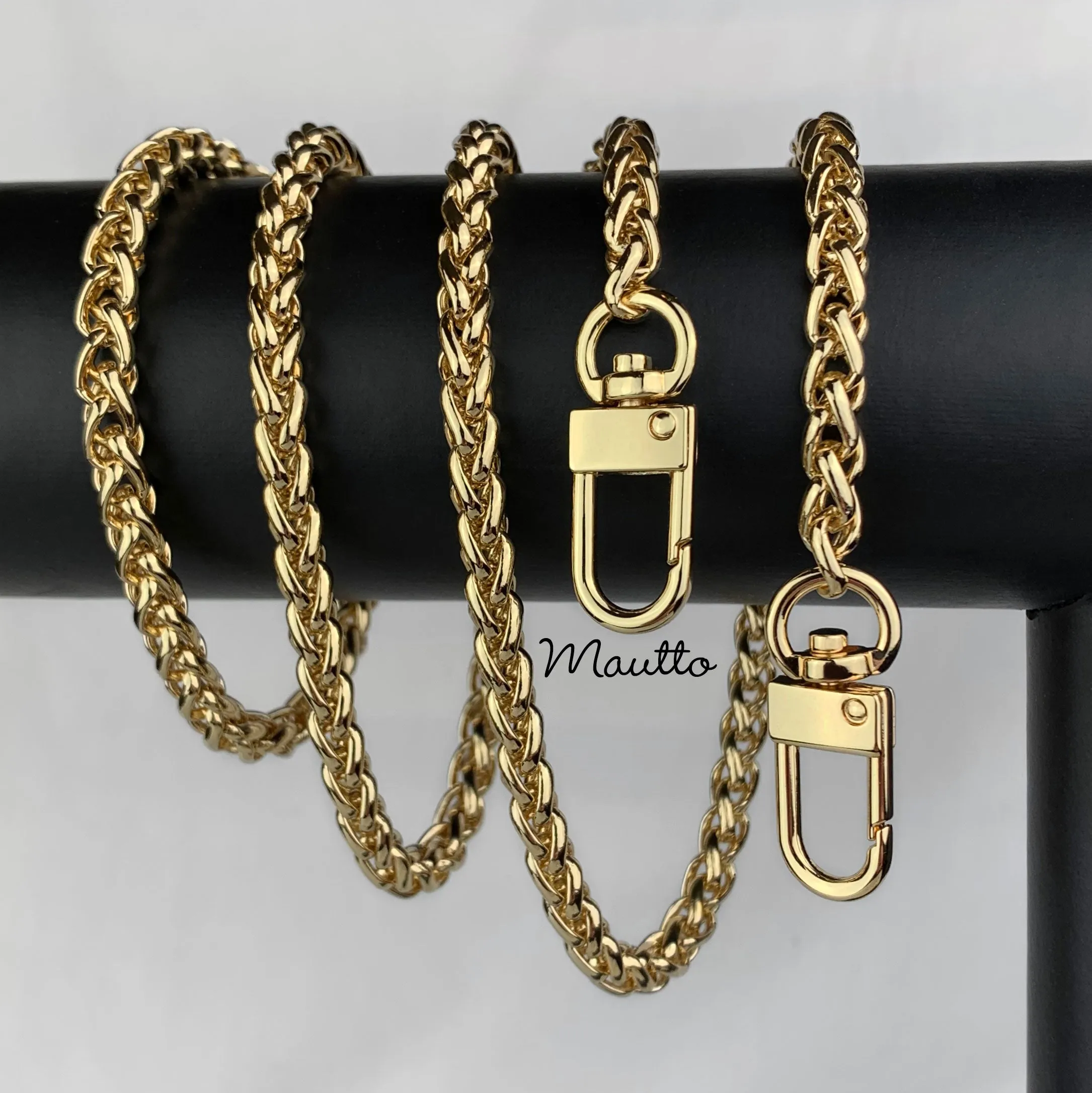 Braided/Twisted Wheat-style Chain, Gold-tone Finish - 1/4 inch (6mm) Wide Luxury Chain Strap - Handle to Crossbody Lengths