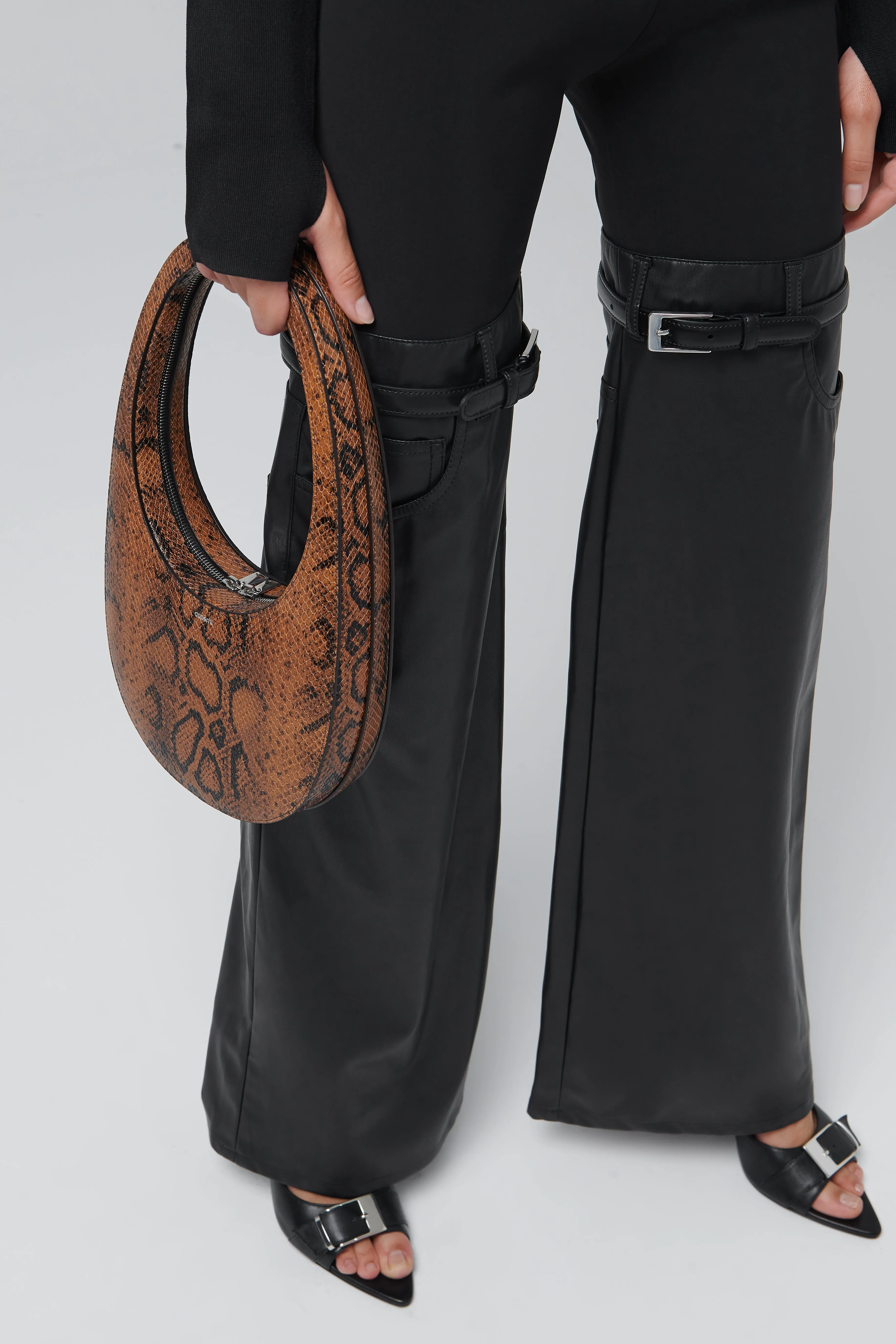 Brown Snake Print Leather Swipe Bag