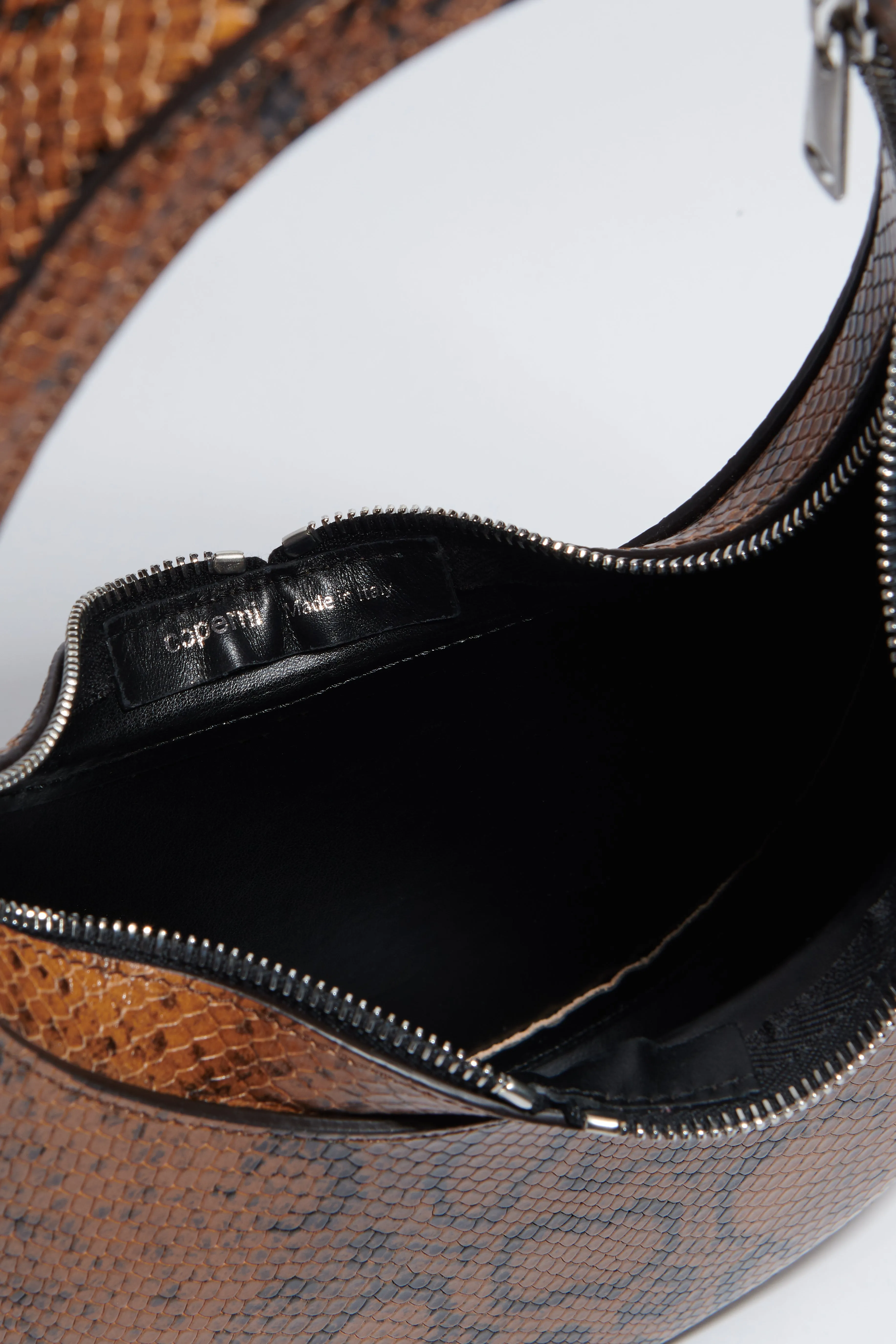 Brown Snake Print Leather Swipe Bag