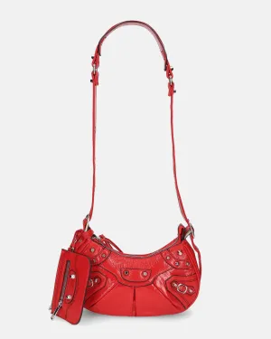 CHARA - borsa a tracolla rossa glassy con borchie argento