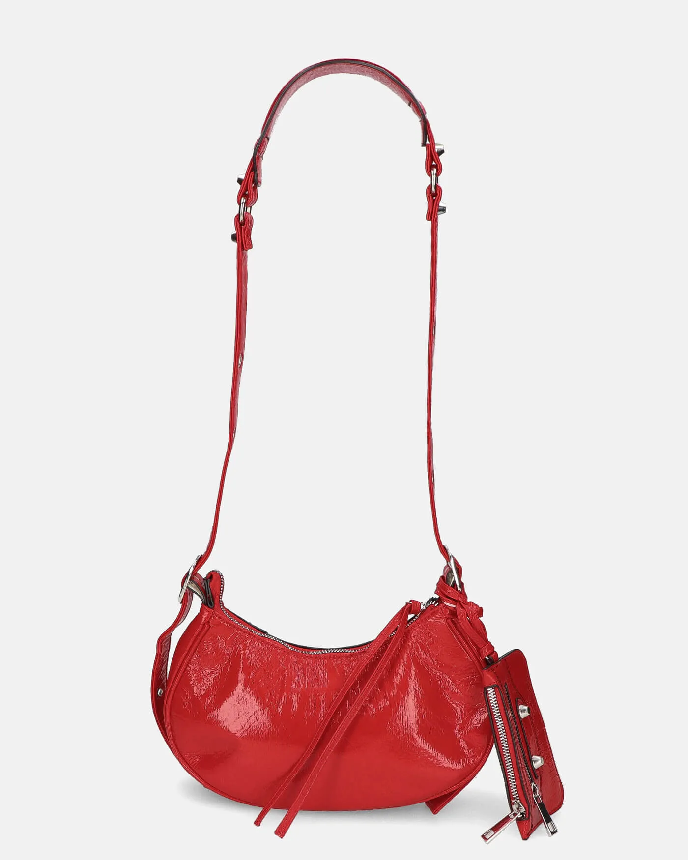 CHARA - borsa a tracolla rossa glassy con borchie argento