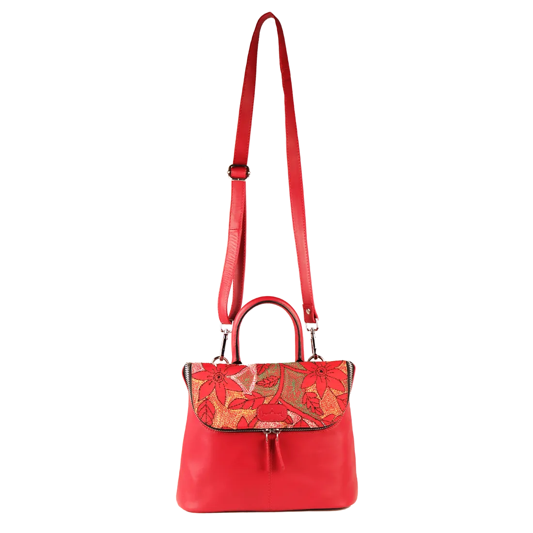 Combo of Leather Embroidery Scarlet Red Handbag & Mini Tote