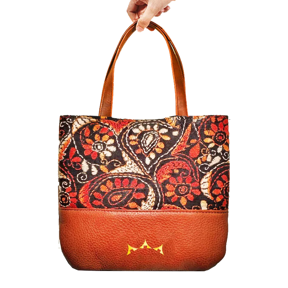 Combo of Leather Embroidery Scarlet Red Handbag & Mini Tote