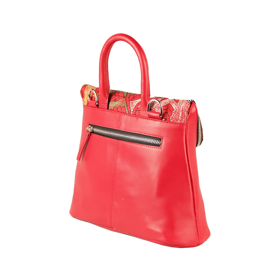 Combo of Leather Embroidery Scarlet Red Handbag & Mini Tote