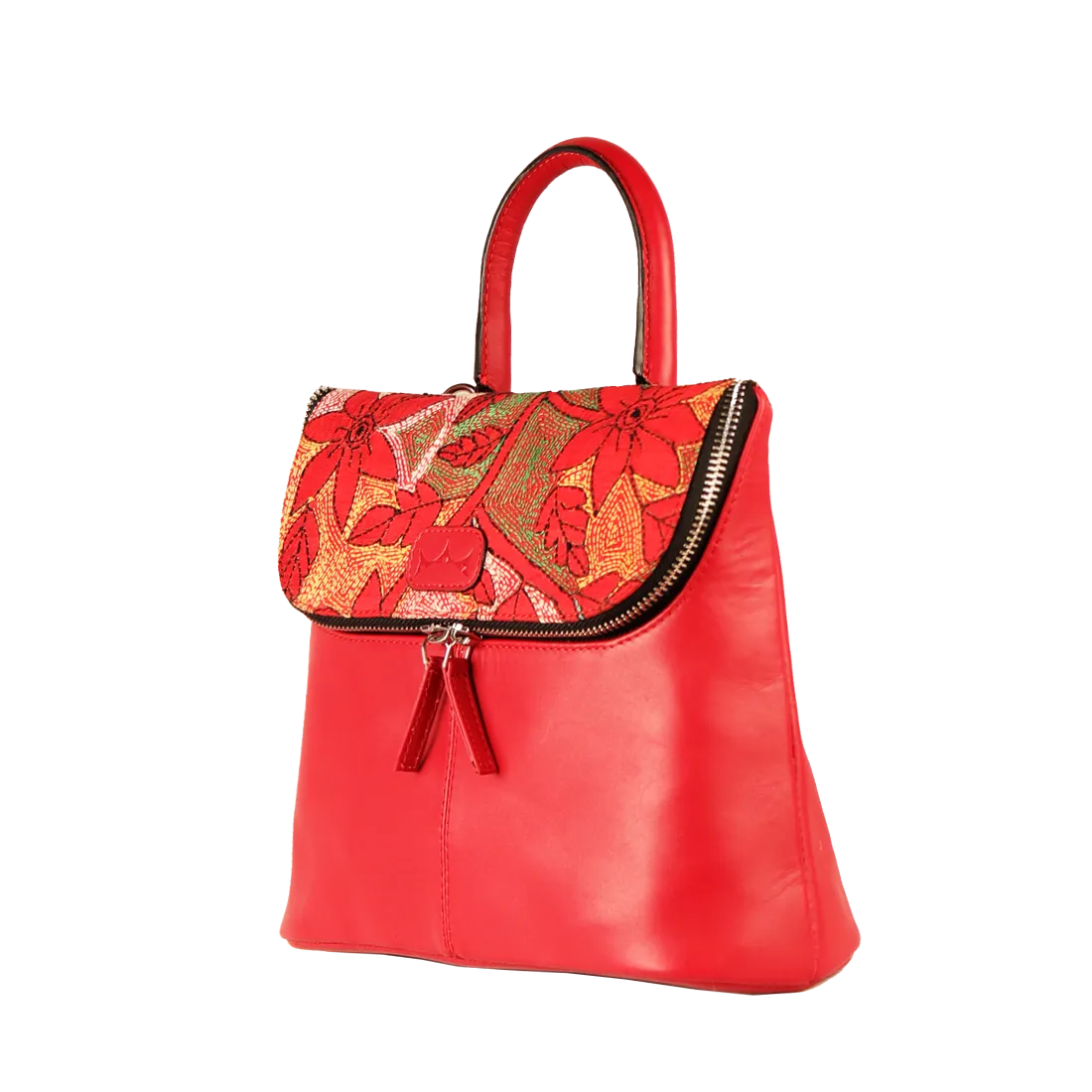 Combo of Leather Embroidery Scarlet Red Handbag & Mini Tote