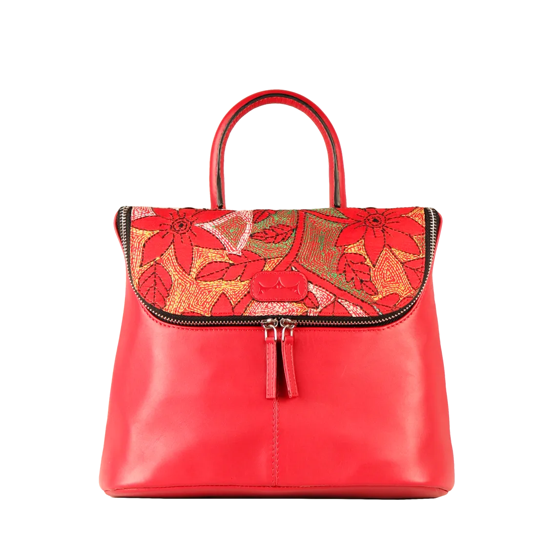Combo of Leather Embroidery Scarlet Red Handbag & Mini Tote
