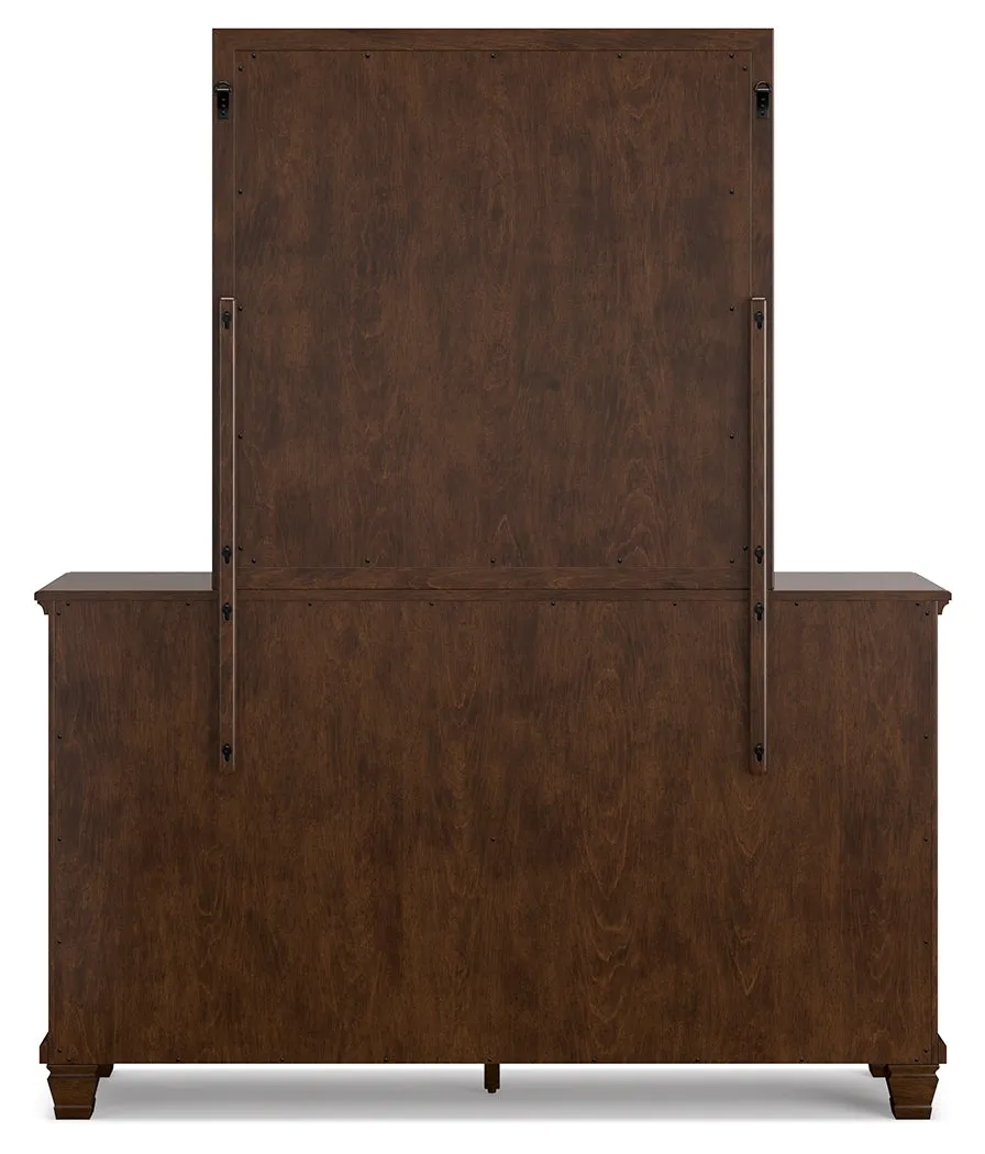Danabrin Full Panel Bed with Mirrored Dresser and Chest in Brown