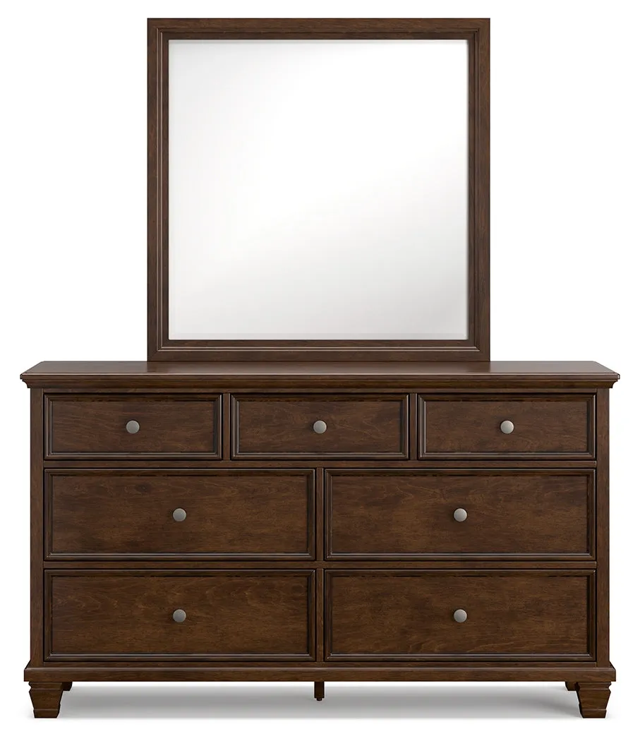 Danabrin Full Panel Bed with Mirrored Dresser and Chest in Brown