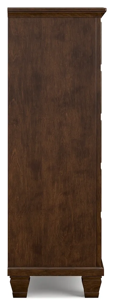 Danabrin Full Panel Bed with Mirrored Dresser and Chest in Brown