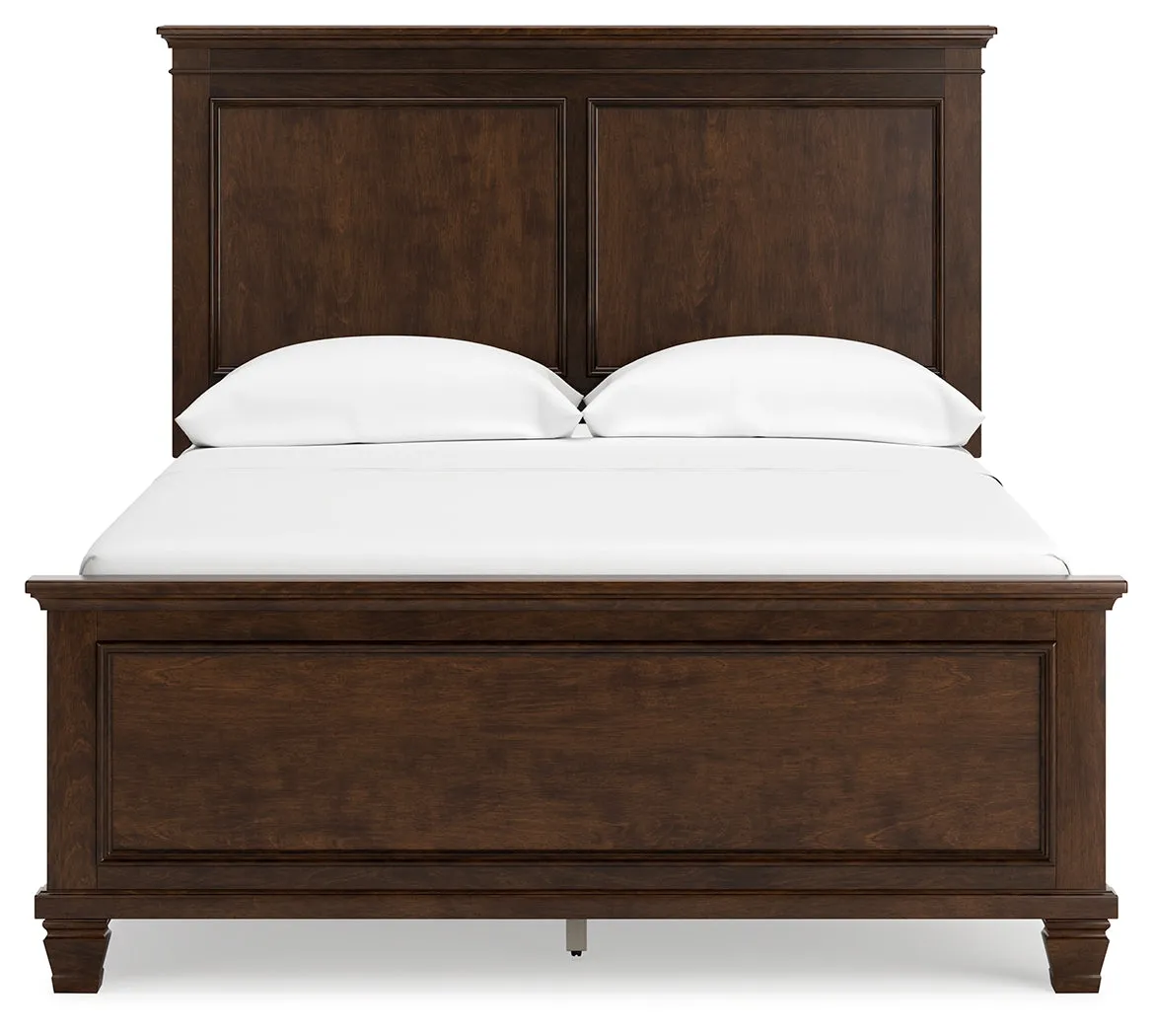 Danabrin Full Panel Bed with Mirrored Dresser and Chest in Brown