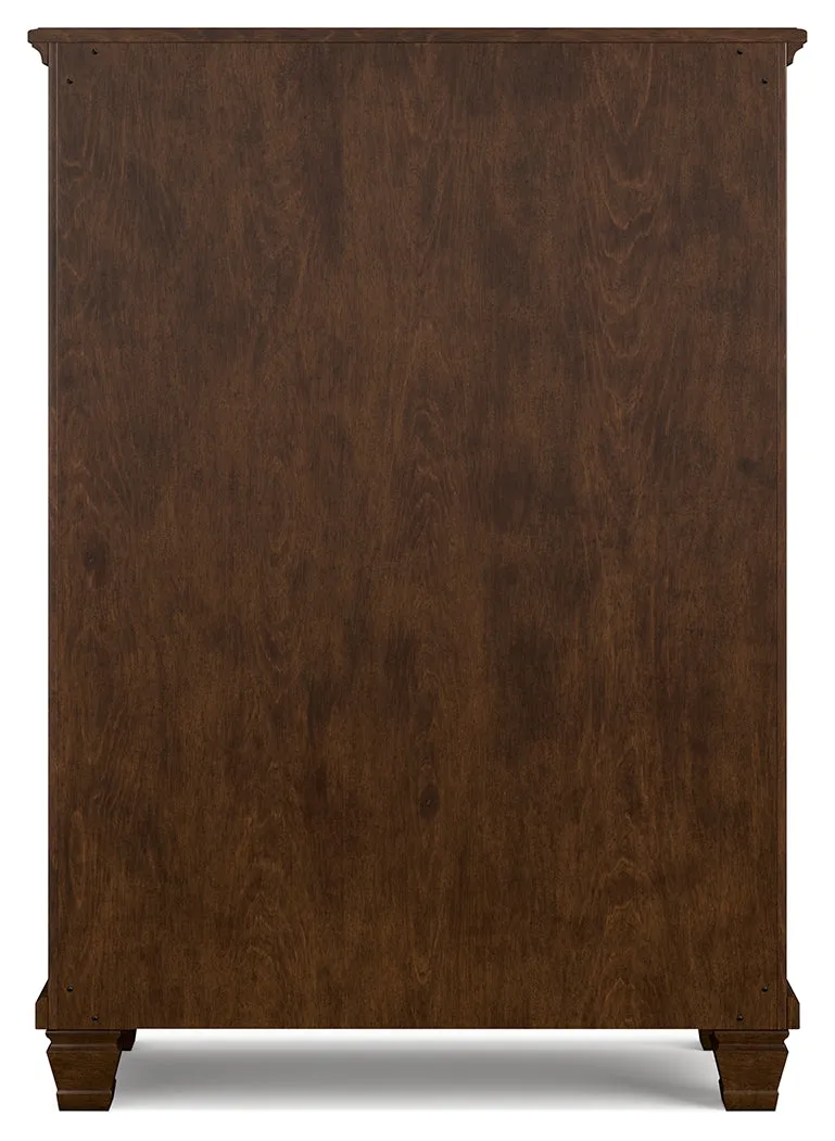 Danabrin Full Panel Bed with Mirrored Dresser and Chest in Brown