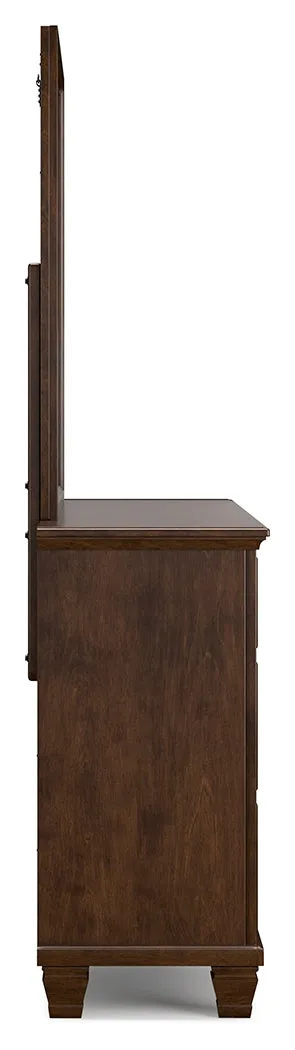 Danabrin Full Panel Bed with Mirrored Dresser and Chest in Brown