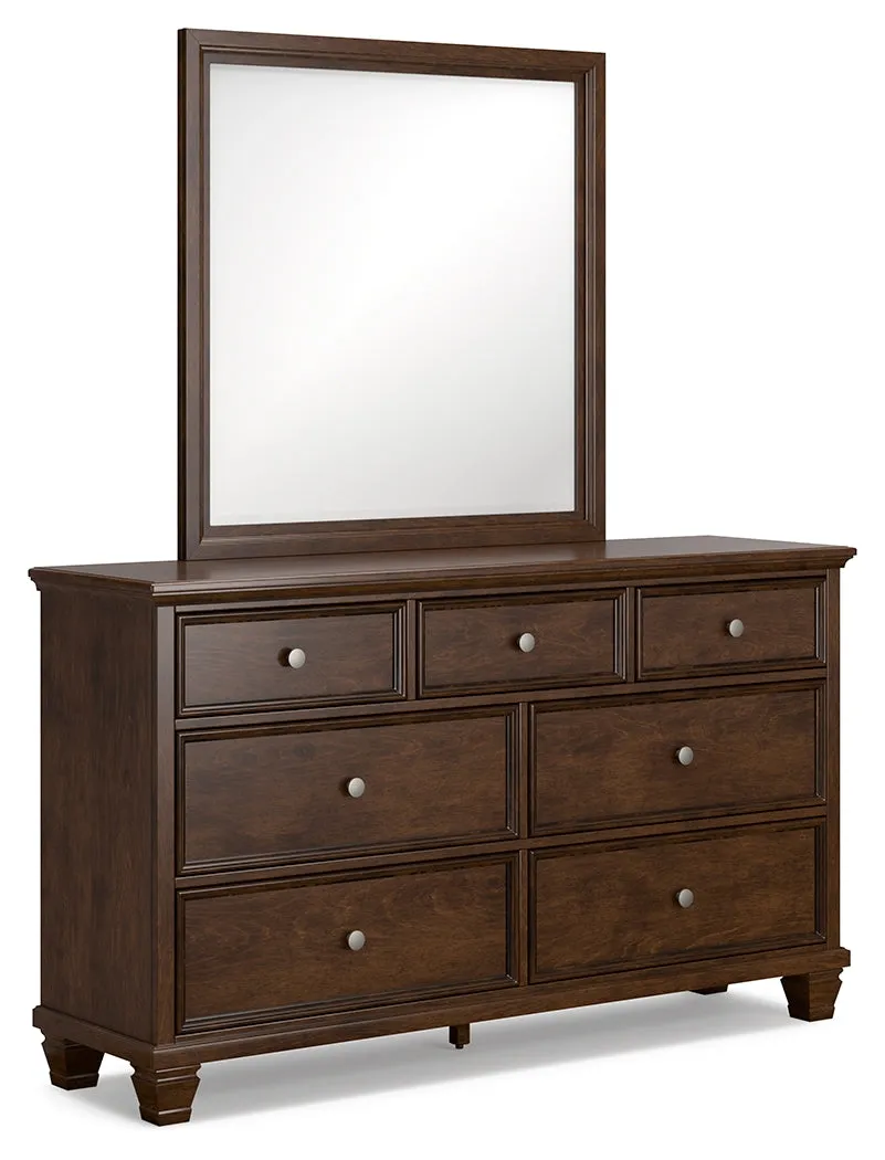 Danabrin Full Panel Bed with Mirrored Dresser and Chest in Brown