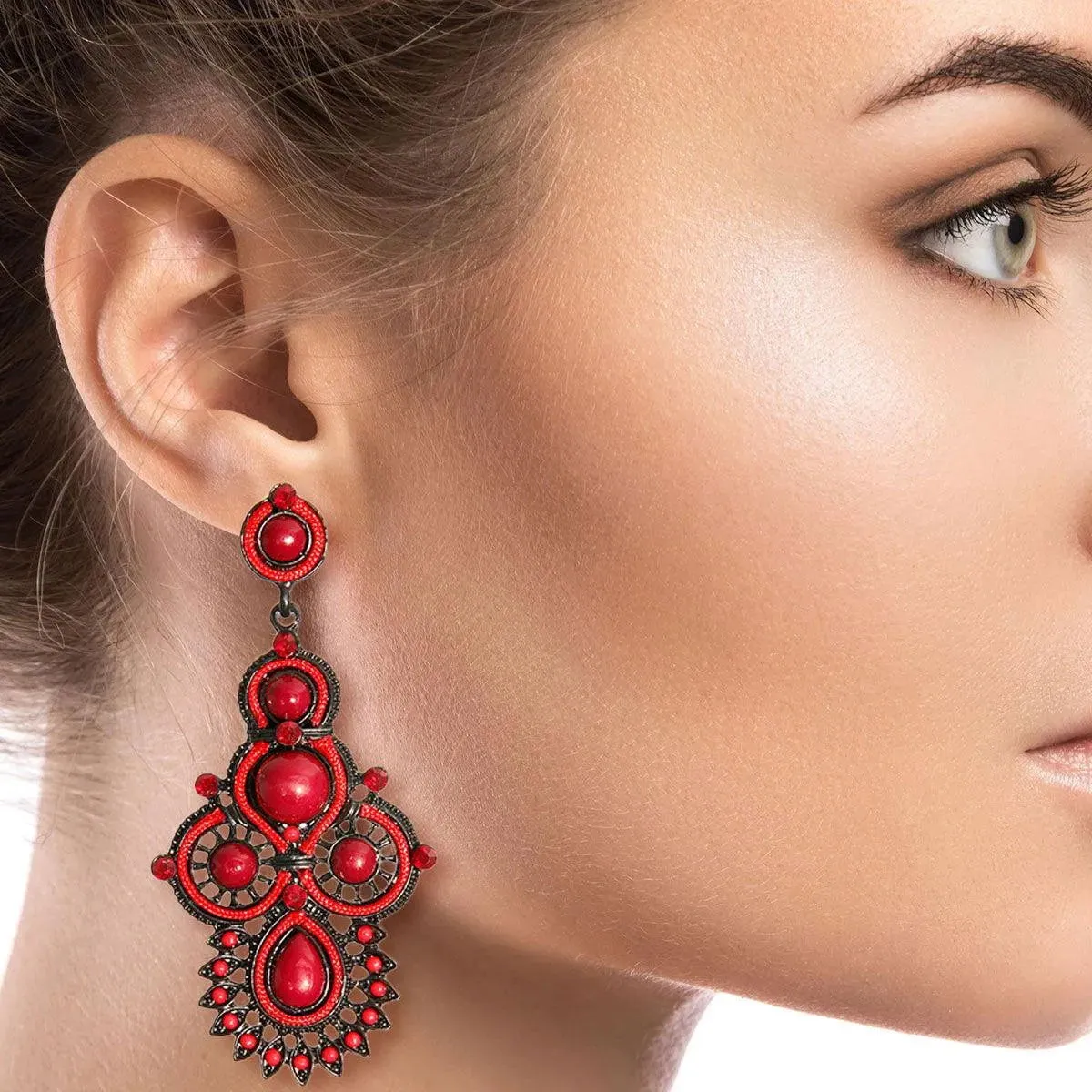 Delicately Handcrafted Black & Dark Red Earrings - Artisan Jewelry