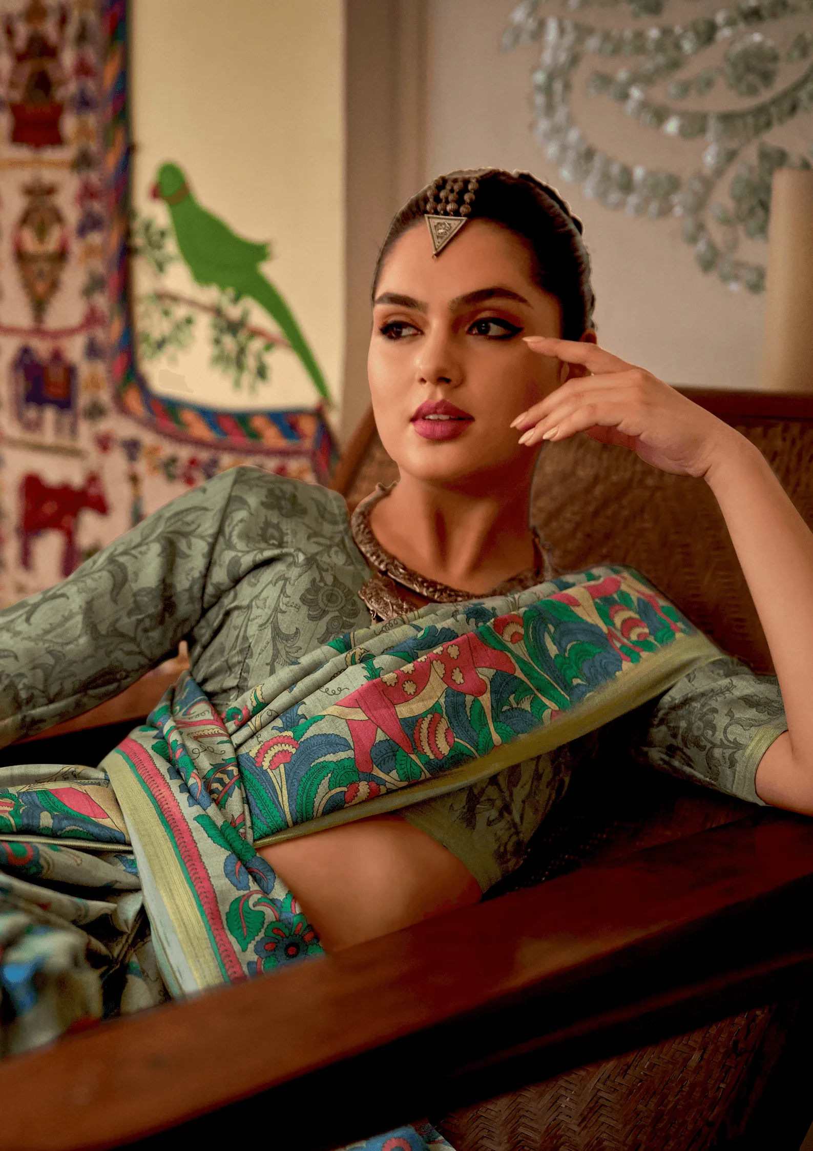 Designer Chitrapatta Light Green Saree