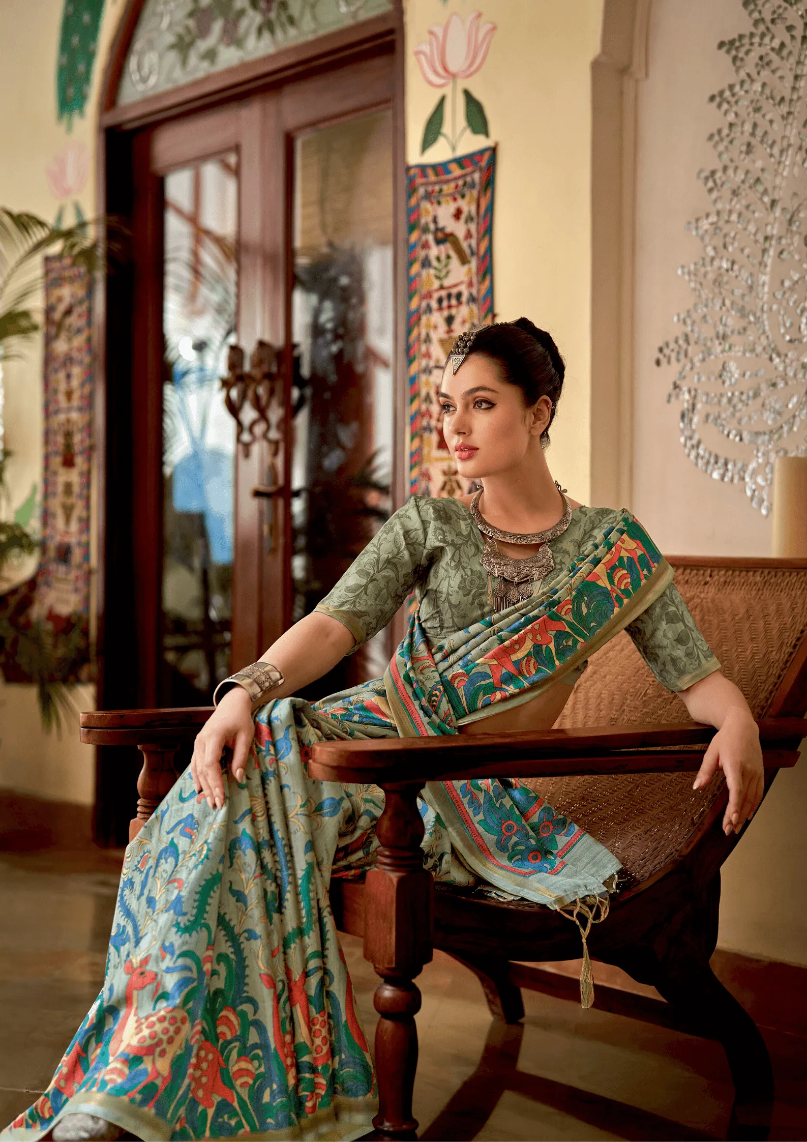 Designer Chitrapatta Light Green Saree