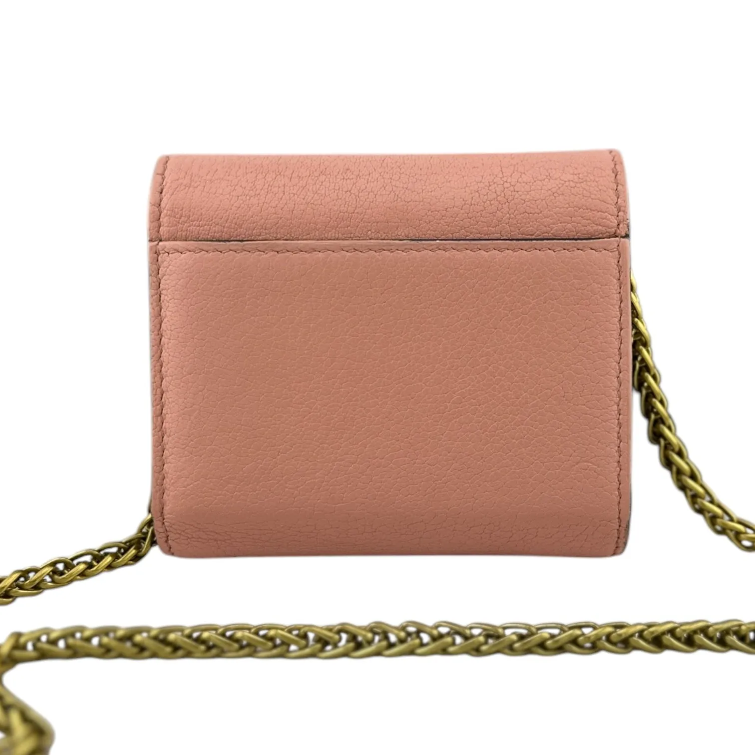 DIOR Pink Leather Compact Saddle Wallet with Added Adjustable Chain